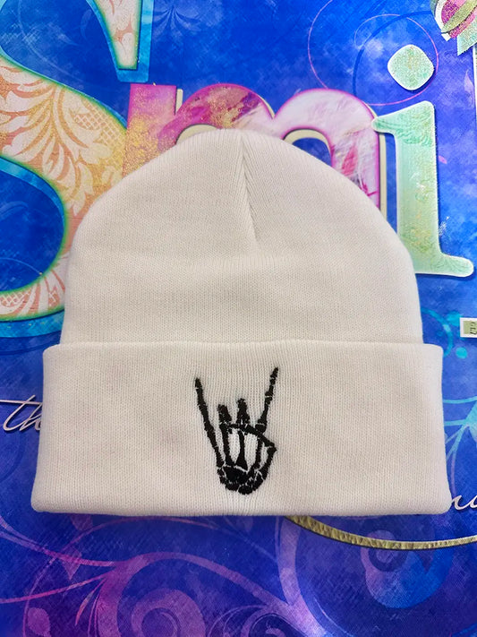 Rock & Roll White Beanie